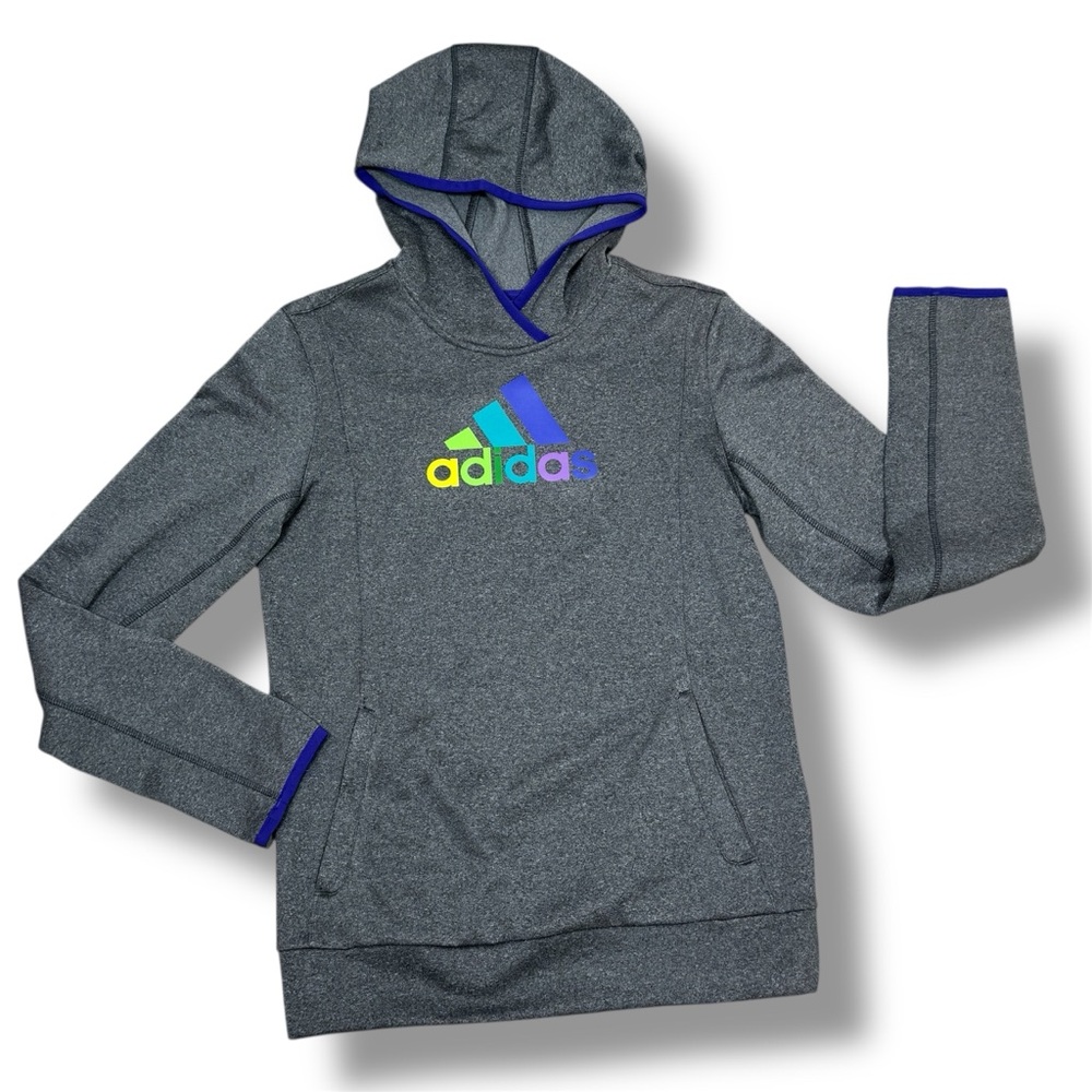 Adidas Climawarm Rainbow Logo Pullover Hoodie Grey Multi Medium - Picture 12 of 12